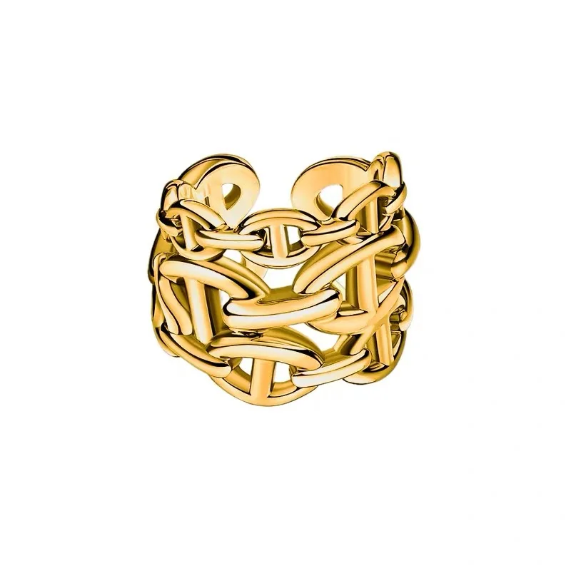 Peri'sBox 2 вида конструкций с вырезами, трехслойные кольца на цепочке, многозвенные нестандартные Открытые Кольца для женщин, минималистичные кольца, регулируемые - Цвет основного камня: Three Layers Gold