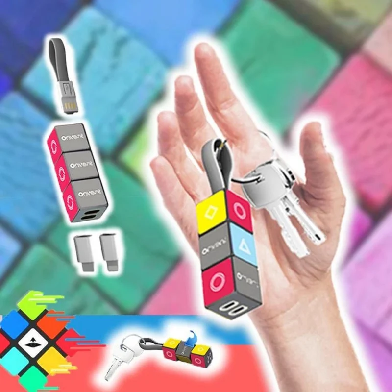 Cube Data Charging Line Keyring USB Cable Adapter For Cellphone Adapter Keychain Charger