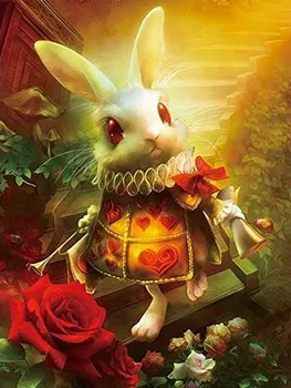 

JMINE Div 5D Alice In Wonderland Bunny Full Diamond Painting cross stitch kits art High Quality Animal 3D paint by diamonds