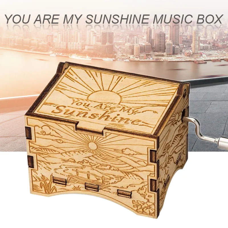Wooden Hand-cranked Music Box Box Present You are My Sunshine Christmas gift