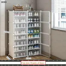  Simple Modular Shoe Rack with Door Large Capacity Saving Space Stackable Boots Shoes Organizer Home DIY Assembled Shoe Cabinet 