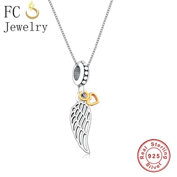 

FC Jewelry 925 Sterling Silver Angel Wings & Love Gold Color Heart Statement Choker Necklace & Pendants Women's Friendship Chain