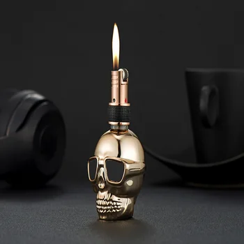 

Unusual Funny Skull Metal Cigarette Gas Lighters Grinding Wheel Lighter Butane Flame Gadgets for Men Smoking Accessories