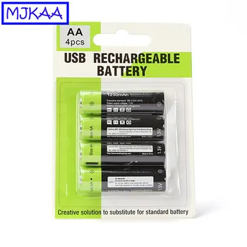 

ZNTER 4PCS/Pack AA 1.5V 1250mAh Rechargeable Battery 2A Fast Charging Lithium Batteries with Micro USB Cable