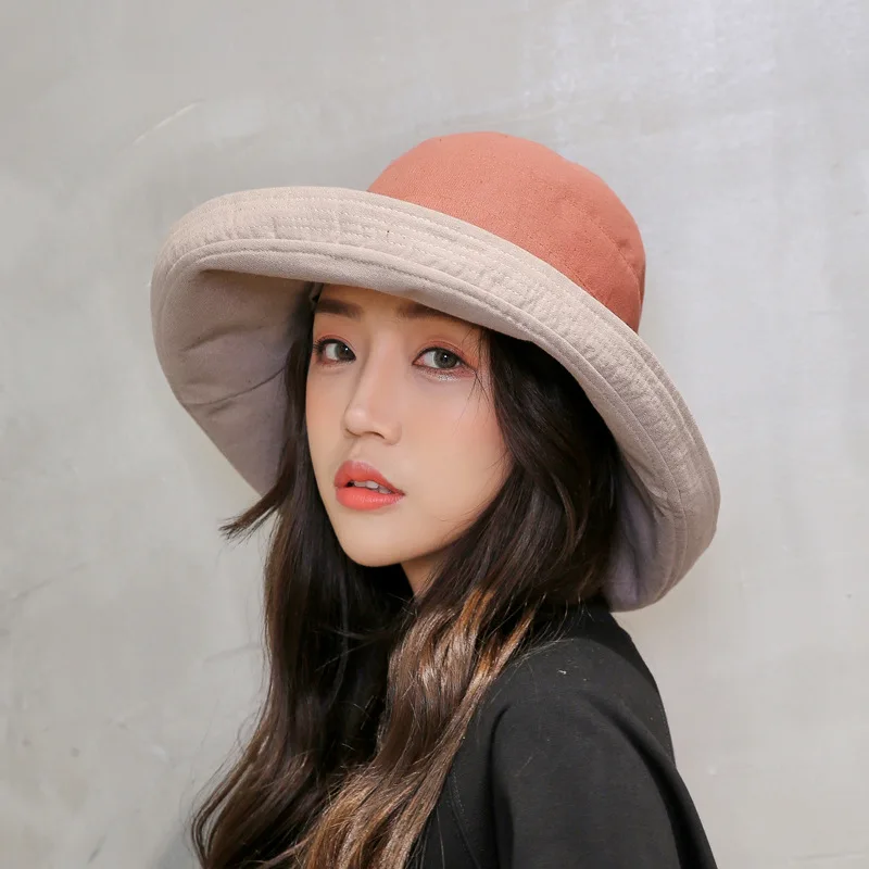 Женская шляпа в Корейском стиле из хлопка и льна, дышащая Рыбацкая шляпа, Солнцезащитная Осенняя шляпа для путешествий, летний козырек