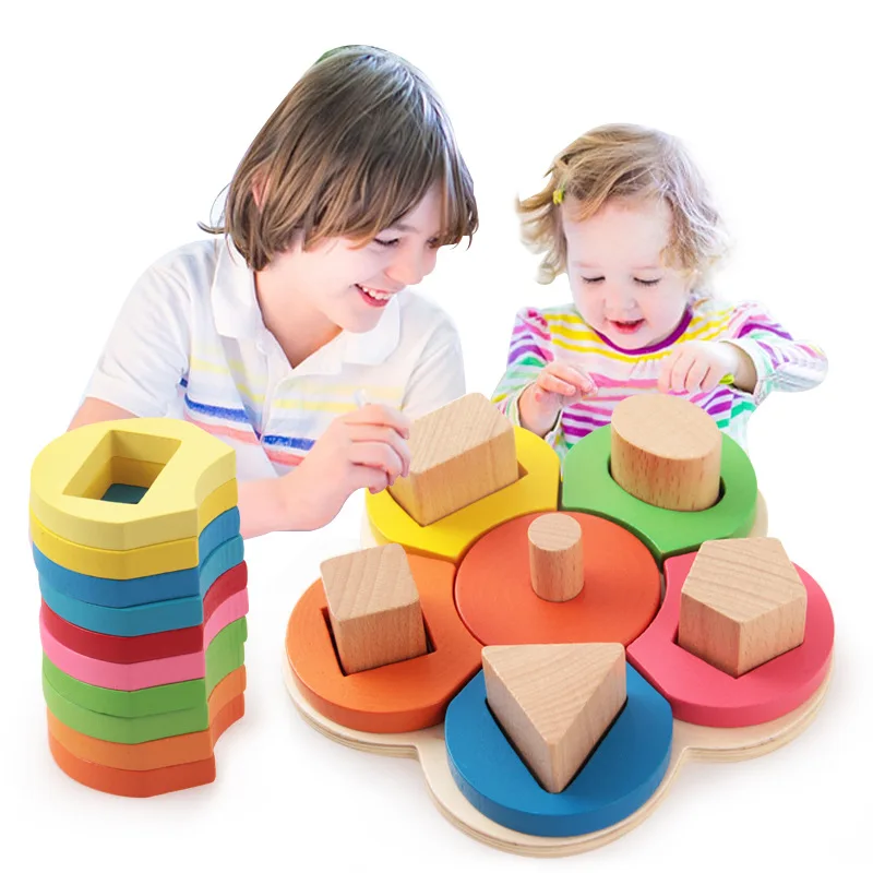 

Montessori Flower Shape Case Column Caterpillar Color ENLIGHTEN Wooden Children Stack-up Educational ENLIGHTEN Toy