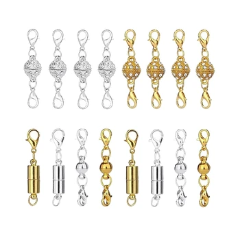 

16Pcs Cylindrical Spherical Inlaid Rhinestone netic Buckle Accessories Gold and Silver Color DIY Jewelry Necklace