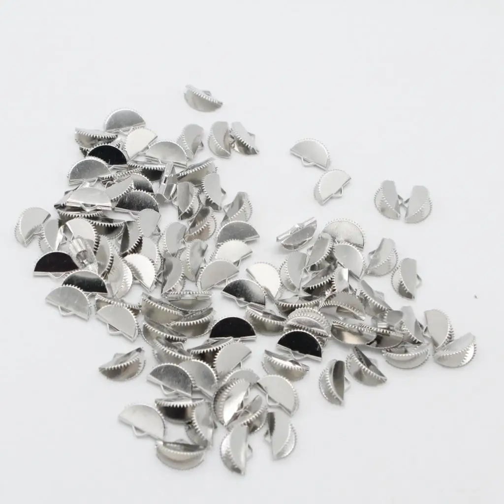 100pcs Ribbon Crimp End Clip Clamp Cord Cap Tip for Jewelry Making DIY Crafts Hats Luggage Bags Belt Bracelet Leather Supplies