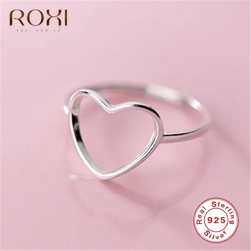 ROXI, 925 пробы, серебряные, минималистичные кольца на палец для женщин, свадебные ювелирные изделия, кольцо с полым сердцем, обручение, подарок, лаконичное кольцо для пары
