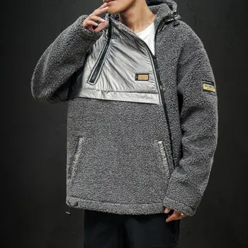 

2020 Autumn & Winter New Arrival Men Loose Plus Size Hooded Stitching Sweater Lamb Cotton Coat Casual Warm Sweater Free Shipping