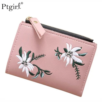 

Naivety Embroidery Short Wallet PU Leather Wallets Female Floral Hasp Coin Purse Zip per Bag Card Holder porte feuille femme Bag