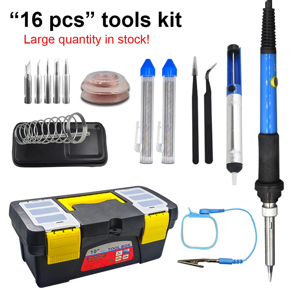 

60W Temperature Adjustable Electric Soldering Iron Toolkit Electrician Hand Kit Desoldering Pump Welding Tool Sets DIY