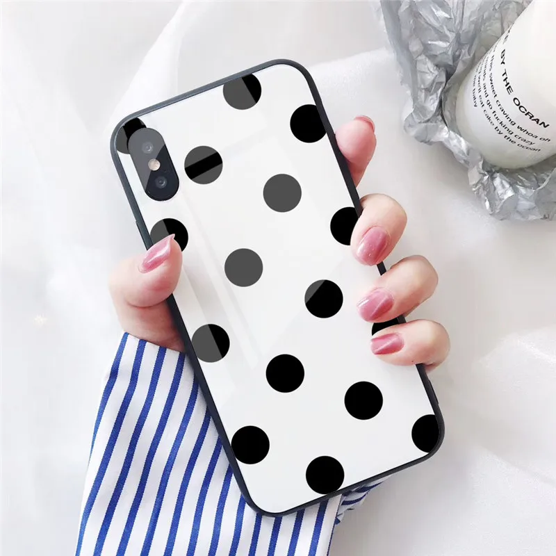GYKZ Винтажный чехол для телефона из закаленного стекла в горошек iPhone XS MAX XR X 7 8 6 6s