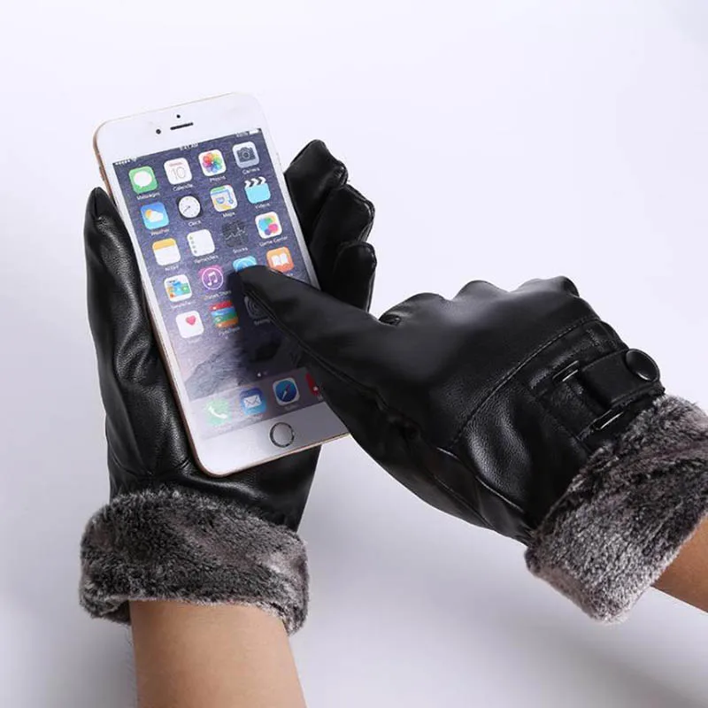 Calymel зимние перчатки с сенсорным экраном водонепроницаемые и бархатные теплые мужские PU перчатки оптом перчатки - Цвет: I02 10
