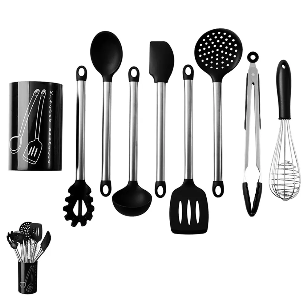

New 9pcs/set Black Silicone Kitchenware Set For Cooking Non Sticker Baking Tools Heat Resistance Kitchen Cooking Utensil Tools