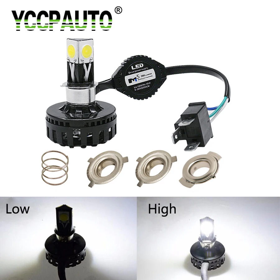 YCCPAUTO 1Pcs H6 BA20D H4 LED Motorcycle Headlight 2000lm Hi-Lo Beam Bulb For Moto Motorbike Head Fog Lamp 6000K 12V |