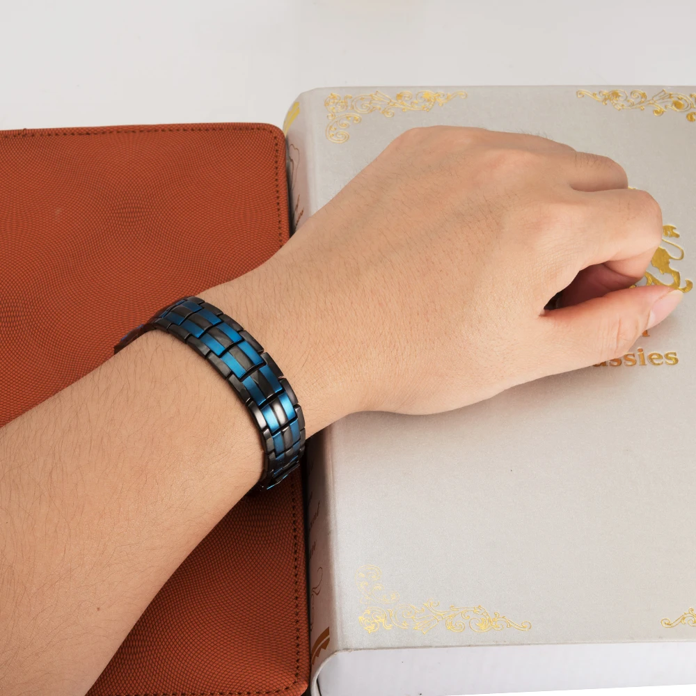 Vinterly Black Bracelet Men Hand Chain Energy Health Germanium Magnetic Bracelet Men Stainless Steel Bracelets For Women Men