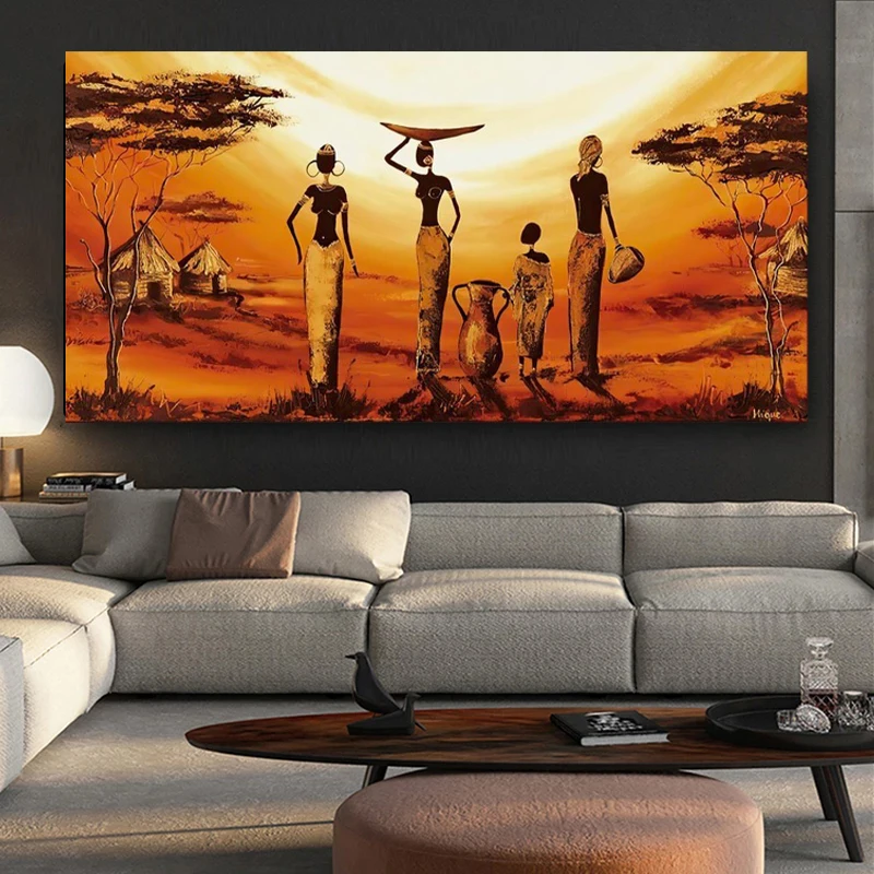 Large Size Abstract African Woman Canvas Painting Wall Art Picture Unique Posters Prints for Living Room Home Decor Cuadros | Дом и сад
