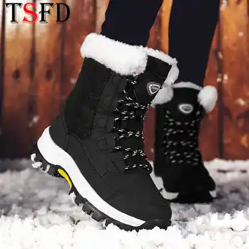 

Plus Sizes Women's Winter Shoes High-Cut Black Ankle Boots Keep Warm Shoes on Platform Plush Female Casual Climbing Footwear W5