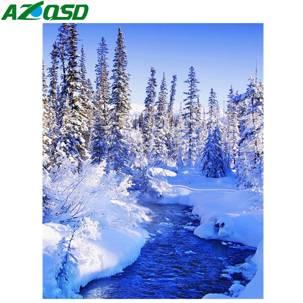 

AZQSD 5D DIY Diamond Painting Winter Full Square Diamond Mosaic Drill Snow Diamond Embroidery Rhinestones Landscape Home Decor