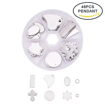 

48Pcs Stainless Steel Blank Stamping Tag Charm Pendants and 80Pcs Jump Rings