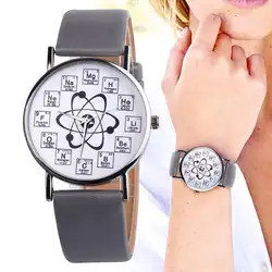 Женские часы с кожаным ремешком, Роскошные Аналоговые кварцевые часы унисекс, маркеры с химическим элементом, дизайнерские женские