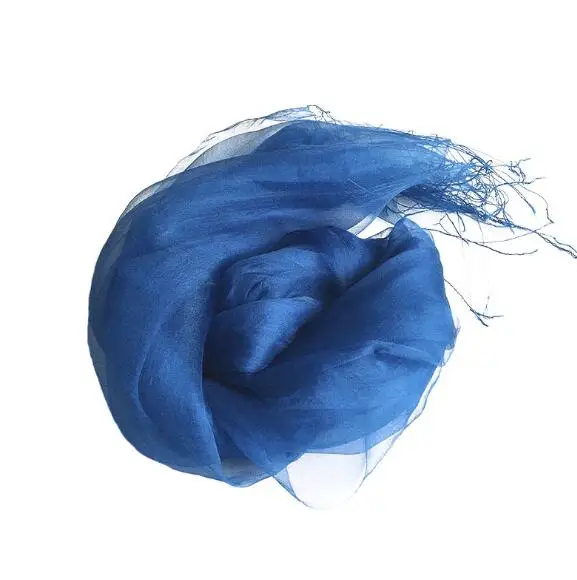 100% Pure Silk Scarf Women Soild Noble Blue Color Silk Scarf Fashion Female Plain Shawl Long Scarf For Laides 3