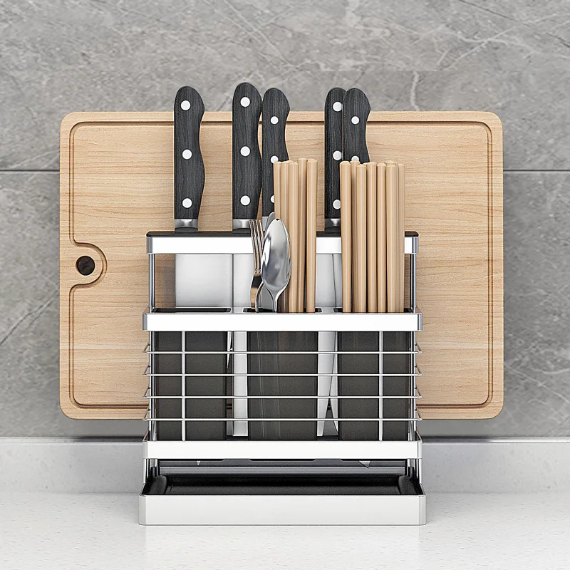 304 Stainless Steel 3 in 1 Kitchen Sink Stand Storage Rack for Knife Holder Cutlery Organizer Chopping Board Container Tools WF