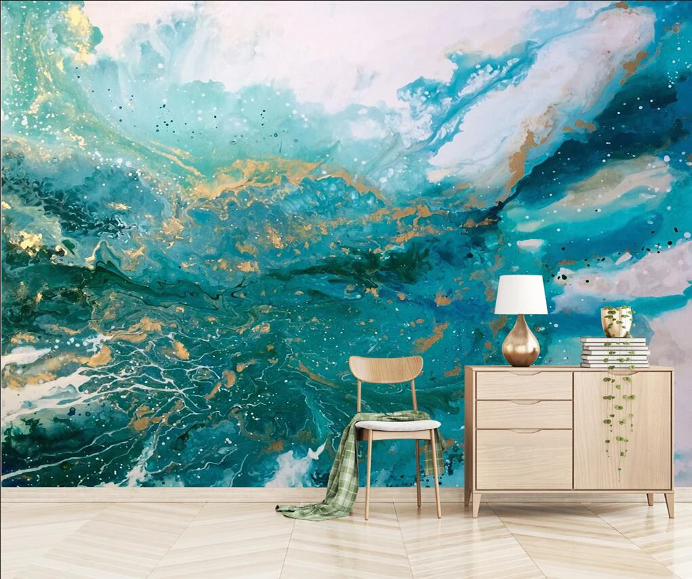 Пользовательские Картины абстрактный синий художественный пейзаж Всплеск-чернила гостиной диван 3D фон настенные декоративные настенные обои, фрески