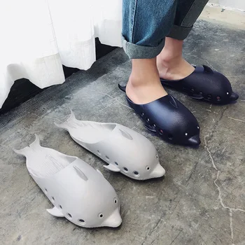 

Net red slippers male personality creative funny hipster home cute indoor non-slip animal shark-shaped sandals beach shoes