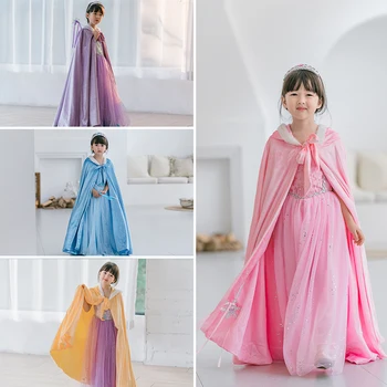 

Fancy Girls Faux velvet Cape Cloak Princess Elsa sofia long Dress up Kids Party Halloween Cloaks