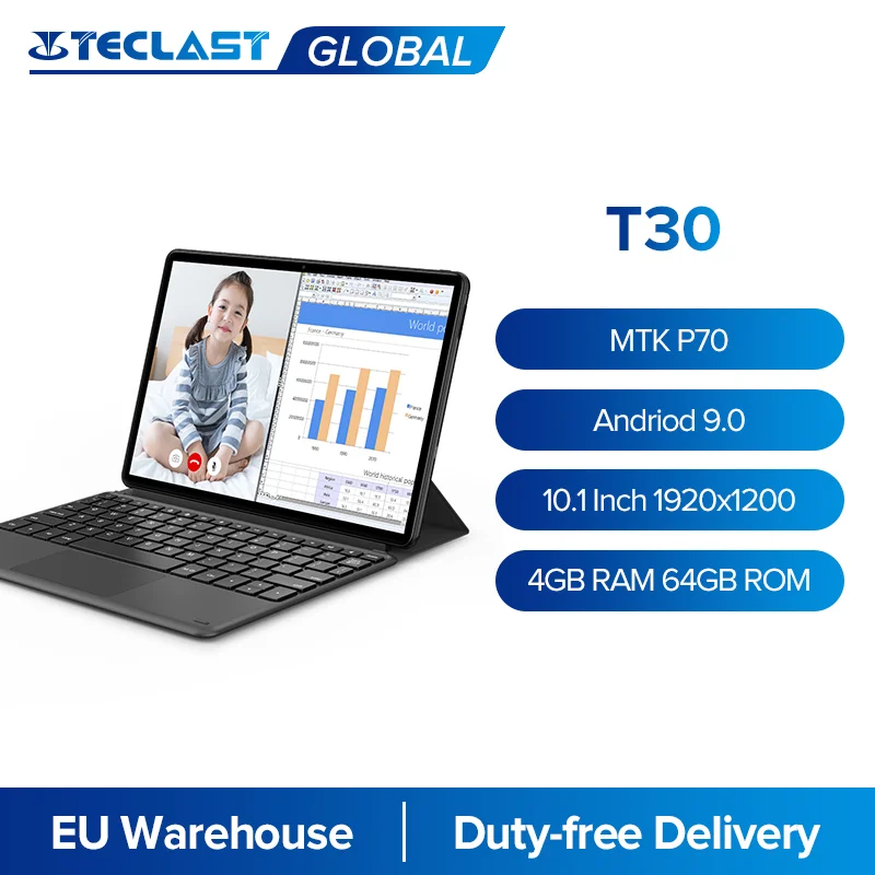 Teclast-Tableta de 10,1 pulgadas T30, 1920x1200, 4G, con llamadas y red MTK P70, ocho núcleos, A73, 4GB de RAM, 64GB de ROM, teclado de acoplamiento, 8000mAh, tipo-c
