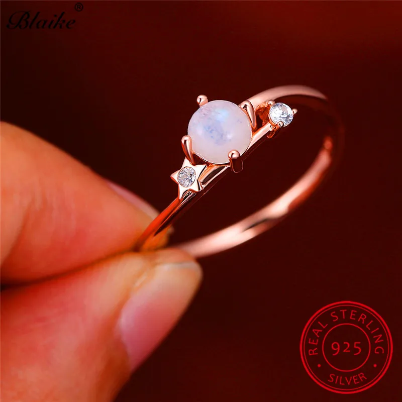 925 пробы серебряные кольца для женщин Изящные маленькие звезды лунный камень кольцо Обручальные кольца минималистичные тонкие кольца циркон ювелирные изделия