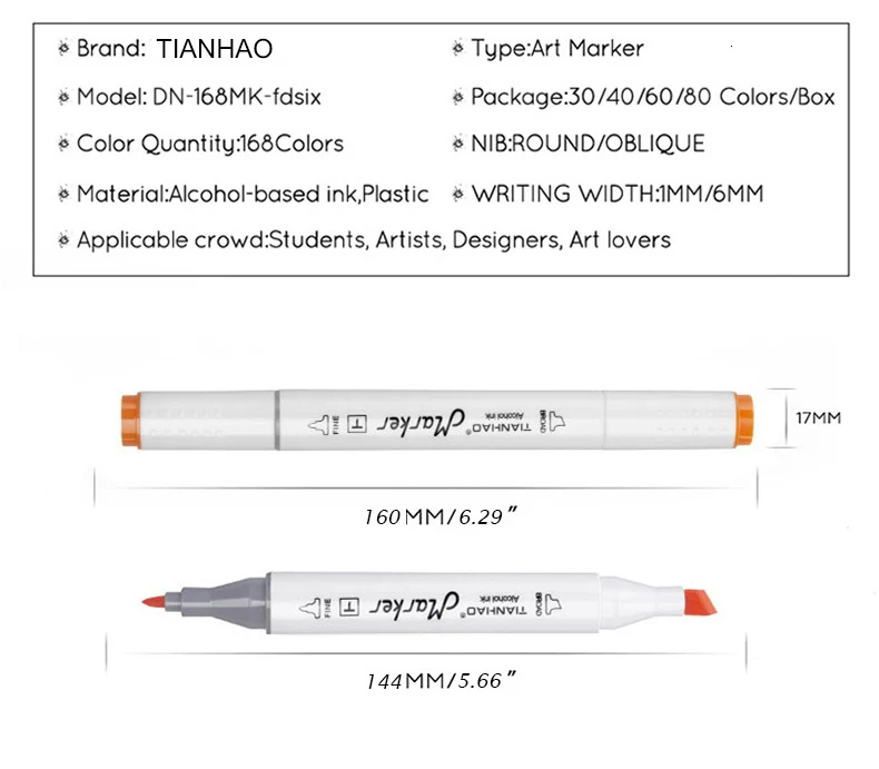TIANHAO 30/40/60/80/168 Цвета Арт Набор маркеров c чернилами на спиртовой основе Эскиз маркер для белой доски для художника для рисования манга анимация расходные материалы