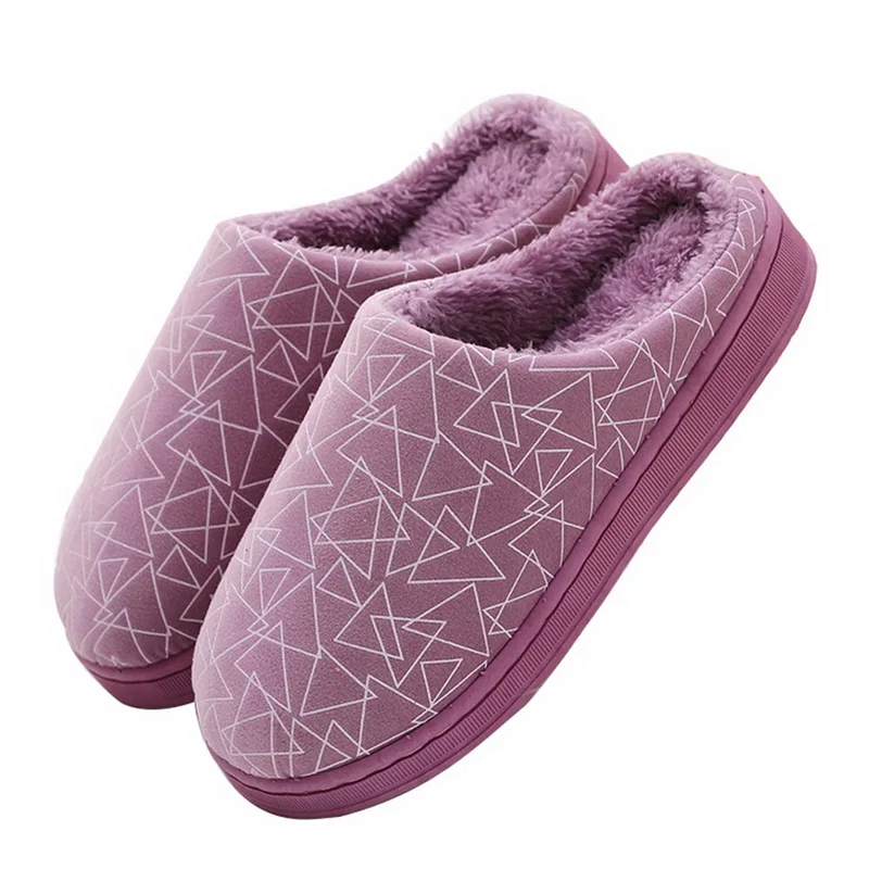 Женские и мужские тапочки; мужские теплые домашние плюшевые мягкие тапочки; нескользящие зимние комнатные тапочки; chaussures femme - Цвет: Purple