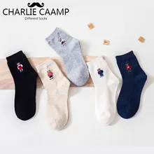 Женские носки; сезон осень-зима; хлопковые жаккардовые носки с милым медведем из мультфильма; женские простые теплые впитывающие носки; SockB115