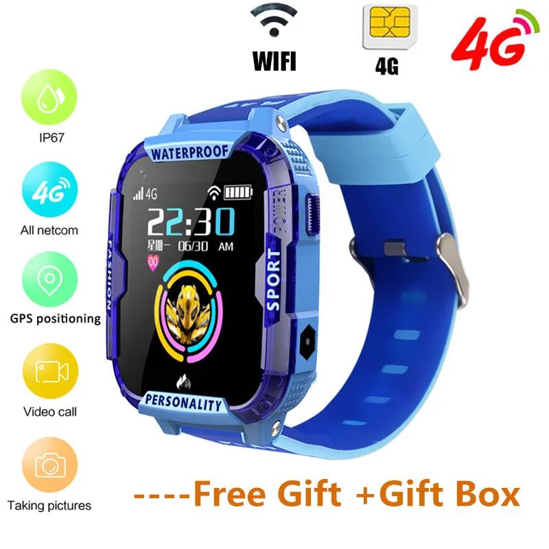 Gps Wifi SOS 4G Смарт часы Детские IP67 водонепроницаемый камера положение трекер дети Smartwatch для мальчиков и девочек VS A36E Q90 - Цвет: Синий