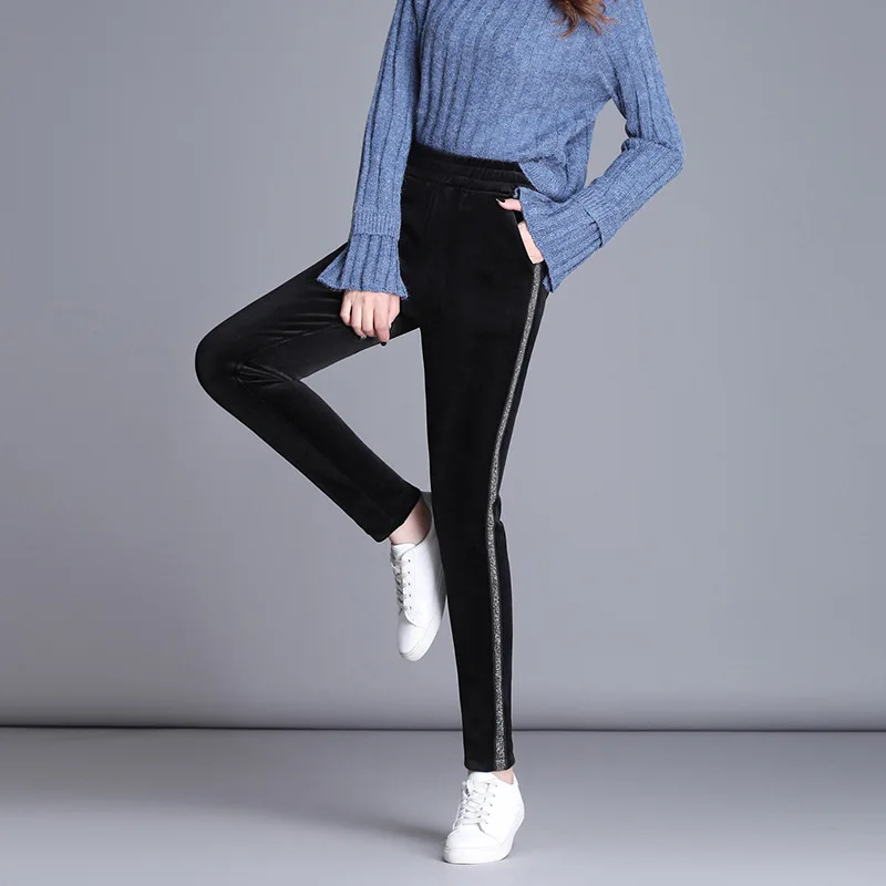 2022 Winter Warm Velour Leggings For Women Plus Size 5xl 6xl Trousers Slim Stretch Soft Velvet Black Blue Pencil Pants Female -