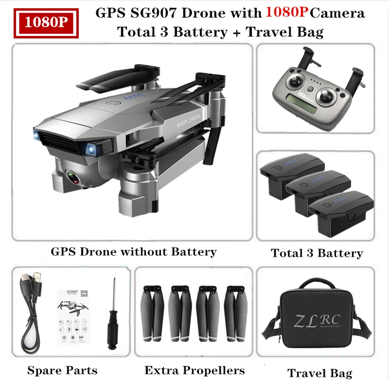 1080P-Travel Bag-3B ZLRC SG907 Радиоуправляемый Дрон с GPS с 5G WiFi 90 ° Электрическая регулировка 4K камера следуй за мной Квадрокоптер складной Квадрокоптер VS S167 E520S - Цвет: 1080P-Travel Bag-3B