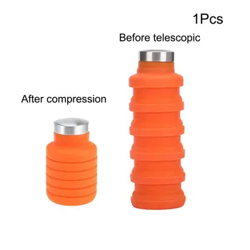 

500ML Silicone Water Bottle with Stainless Steel Cover Folding Coffee Bottle Outdoor Travel Drinking Collapsible Sport Kettle