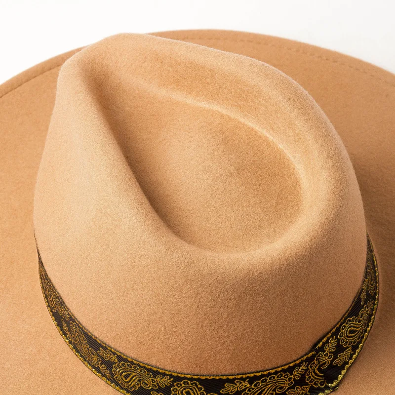 Осенне-зимняя новая шерстяная шляпа с вышивкой, модная шляпа fedora sombrero mujer, женская шляпа сомбреро mujer, мужская шляпа Федора
