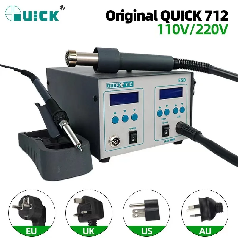 

QUICK 712 2 in 1 Soldering Station Hot Air Gun For PCB Soldering Repair Rework Station Digital Display Adjustable Soldering Iron