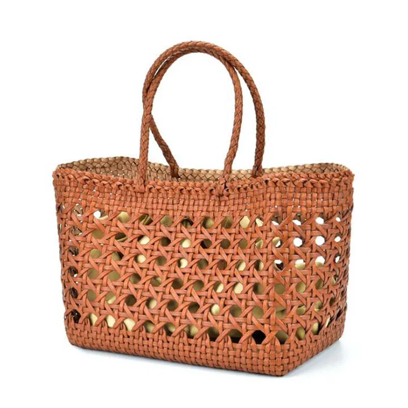 brown basket Женская сумка на плечо из натуральной кожи с внутренней сумкой, тканая Повседневная сумка для покупок, винтажная Сумка-тоут из воловьей кожи, сумки через плечо - Цвет: brown basket