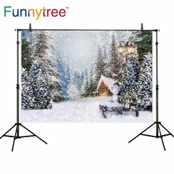 Funnytree фотостудия фото фон Снежная Страна Чудес светильник Рождественский фон зимние сани фотосессия виниловая фотозона