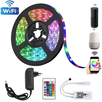 

RGB LED Strip Light WiFi 2835 DC 12V Flexible Tiras Fita Led lamp Waterproof Tape Diode 5M 10M 15M Bluetooth Controller +Adapter