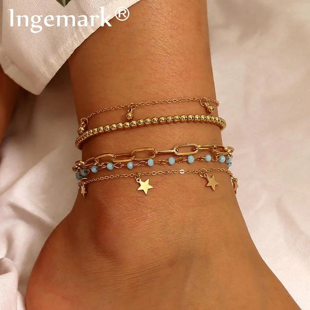 Bohemian Multi Layer Bead Anklets for Women Summer Beach Vintage Star Tassel Link Barefoot Sandals Bracelet Charm Foot Jewelry Bohemian Multi Layer Bead Anklets for Women Summer Beach Vintage Star Tassel Link Barefoot Sandals Bracelet Charm Foot Jewelry