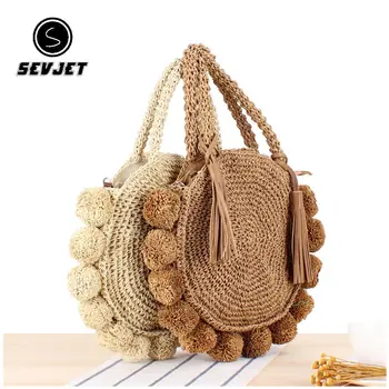 

2020 Fashion Round Straw Bag Bohemian Tassel Rattan Women Handbag Woven Crossbody Shoulder Bags Designer Ball Summer Beach Purse