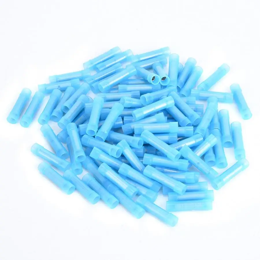 100pcs Blue Nylon Insulated Crimp Terminals Wire Connector Butt Crimping Terminal Set 16-14AWG