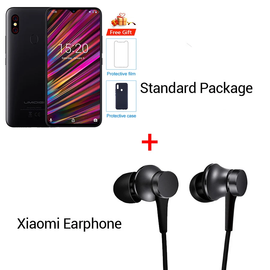 UMIDIGI F1 Play Android 9,0 камера 48 Мп+ 8 Мп+ 16 МП 5150 мАч 6 ГБ ОЗУ 64 Гб ПЗУ 6," FHD+ Helio P60 глобальная версия смартфон двойной 4G - Цвет: Black n Earphone