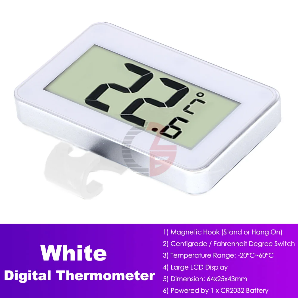 Мини ЖК-цифровой термометр гигрометр холодильник термометр Авто влажность температура тестер детектор магнит крюк - Цвет: White